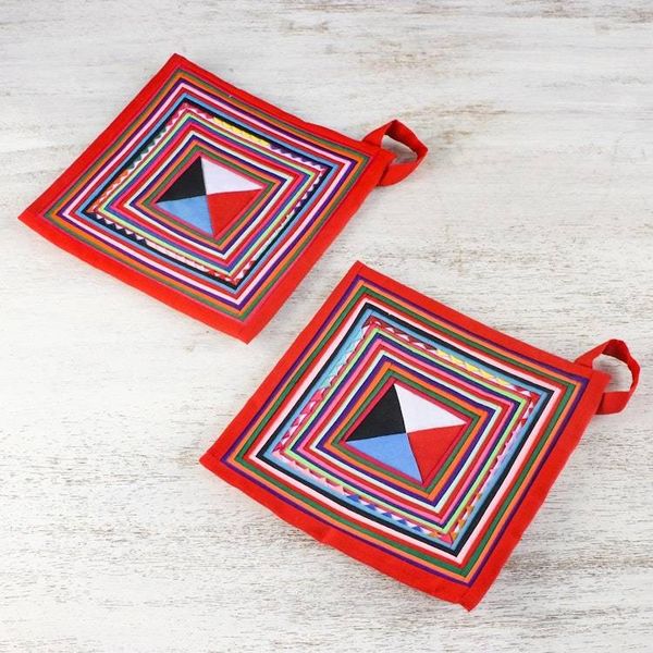 Alternate image for Pair of Handmade Cotton Blend Trivets from Thailand Lahu Cooking in Red