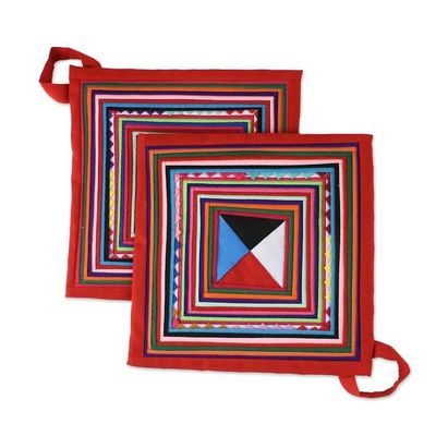 Alternate image for Pair of Handmade Cotton Blend Trivets from Thailand Lahu Cooking in Red