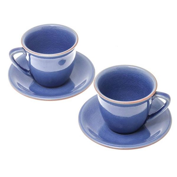 Alternate image for Handcrafted Blue Crackle Ceramic Cups and Saucers Pair Sublime Simplicity