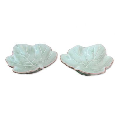 Alternate image for Leafy Celadon Ceramic Appetizer Bowls from Thailand Pair Ivy Gourd