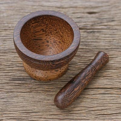 Alternate image for Palmyra Palm Wood Mortar and Pestle from Thailand Natural Strength