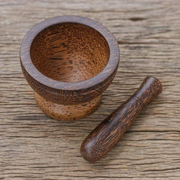 Alternate image for Palmyra Palm Wood Mortar and Pestle from Thailand Natural Strength