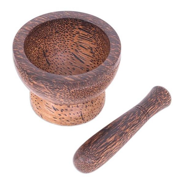 Alternate image for Palmyra Palm Wood Mortar and Pestle from Thailand Natural Strength