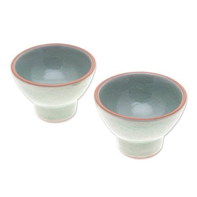 Alternate image for Pair of Handmade Celadon Ceramic Dessert Bowls in Green Delicious Treats