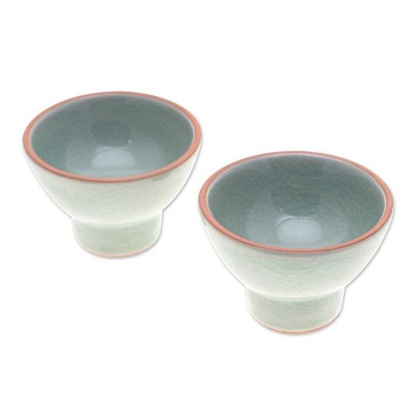Alternate image for Pair of Handmade Celadon Ceramic Dessert Bowls in Green Delicious Treats
