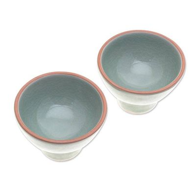 Alternate image for Pair of Handmade Celadon Ceramic Dessert Bowls in Green Delicious Treats