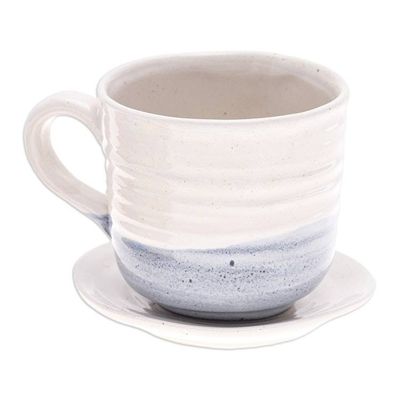 Alternate image for Handcrafted Ceramic Cup and Saucer Set with Cat Motif Whimsical Cat