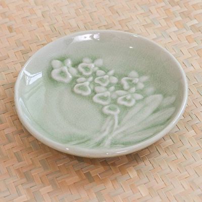 Alternate image for Handcrafted Celadon Dessert Plate Orchid Bouquet