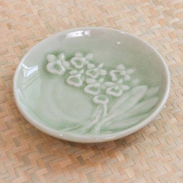 Alternate image for Handcrafted Celadon Dessert Plate Orchid Bouquet
