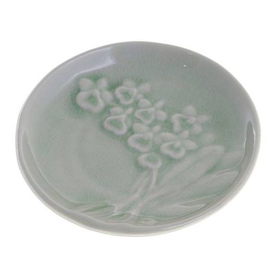 Alternate image for Handcrafted Celadon Dessert Plate Orchid Bouquet
