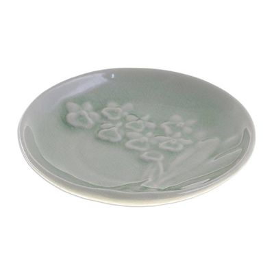 Alternate image for Handcrafted Celadon Dessert Plate Orchid Bouquet