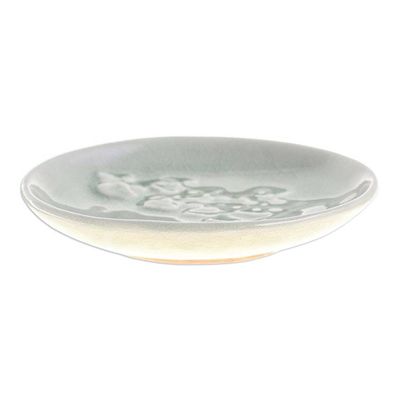 Alternate image for Handcrafted Celadon Dessert Plate Orchid Bouquet