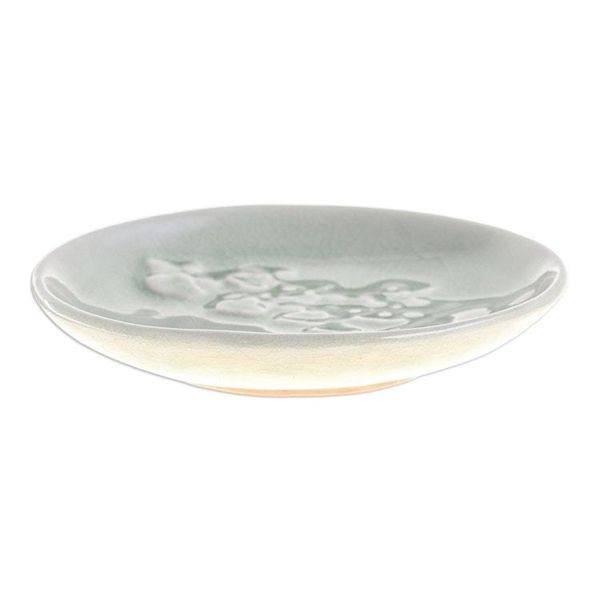 Alternate image for Handcrafted Celadon Dessert Plate Orchid Bouquet