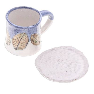 Alternate image for Handcrafted Ceramic Mug and Saucer Set with Leaf Motif Charming Leaves