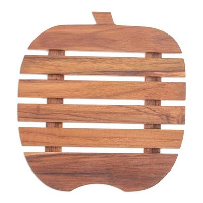 Alternate image for Apple-Shaped Teak Wood Pot Stand Handcrafted in Thailand Fruitful Banquet