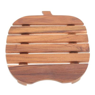 Alternate image for Apple-Shaped Teak Wood Pot Stand Handcrafted in Thailand Fruitful Banquet