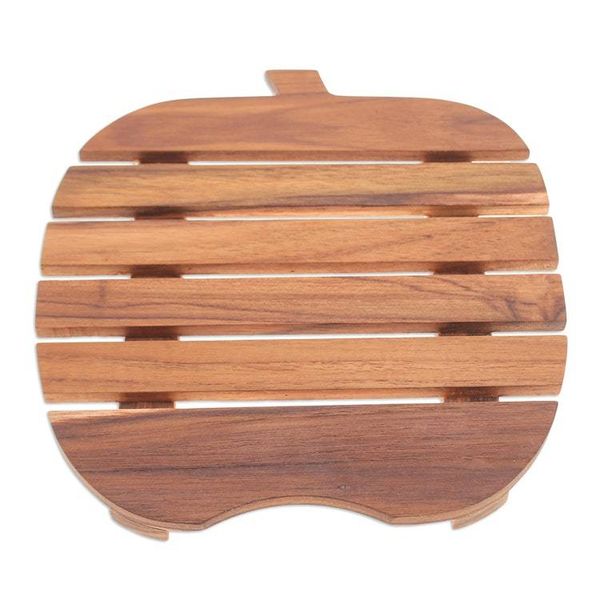 Alternate image for Apple-Shaped Teak Wood Pot Stand Handcrafted in Thailand Fruitful Banquet