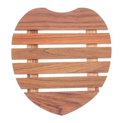 Alternate image for Heart-Shaped Teak Wood Pot Stand Handcrafted in Thailand Romantic Banquet