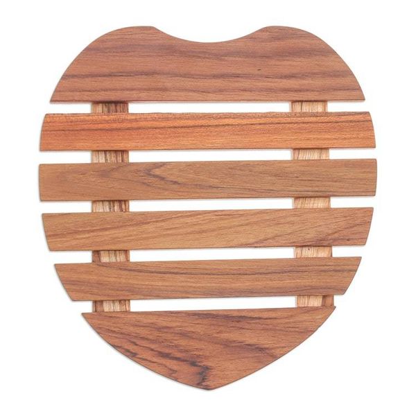 Alternate image for Heart-Shaped Teak Wood Pot Stand Handcrafted in Thailand Romantic Banquet