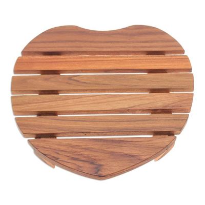 Alternate image for Heart-Shaped Teak Wood Pot Stand Handcrafted in Thailand Romantic Banquet
