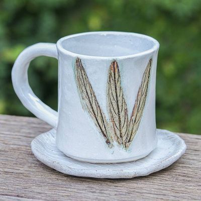 Alternate image for Handcrafted Leaf-Themed Ceramic Mug and Saucer Set Lovely Leaves