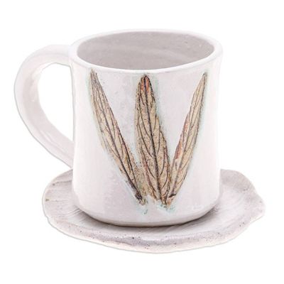 Alternate image for Handcrafted Leaf-Themed Ceramic Mug and Saucer Set Lovely Leaves