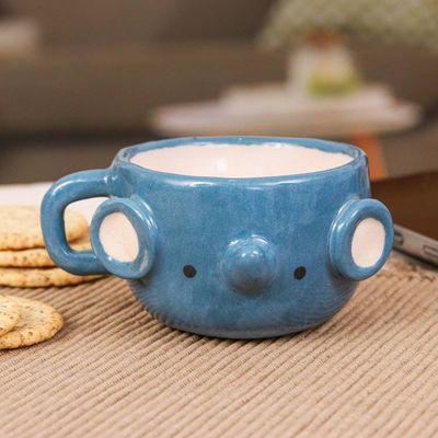 Alternate image for Handmade Elephant-Shaped Ceramic Demitasse from Thailand Elephant Demitasse