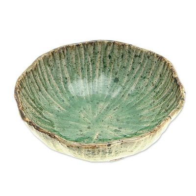Alternate image for Lotus-Inspired Speckled Green Celadon Ceramic Dessert Bowl Lotus Table