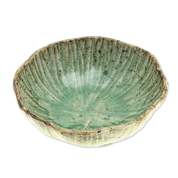 Alternate image for Lotus-Inspired Speckled Green Celadon Ceramic Dessert Bowl Lotus Table