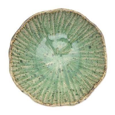Alternate image for Lotus-Inspired Speckled Green Celadon Ceramic Dessert Bowl Lotus Table