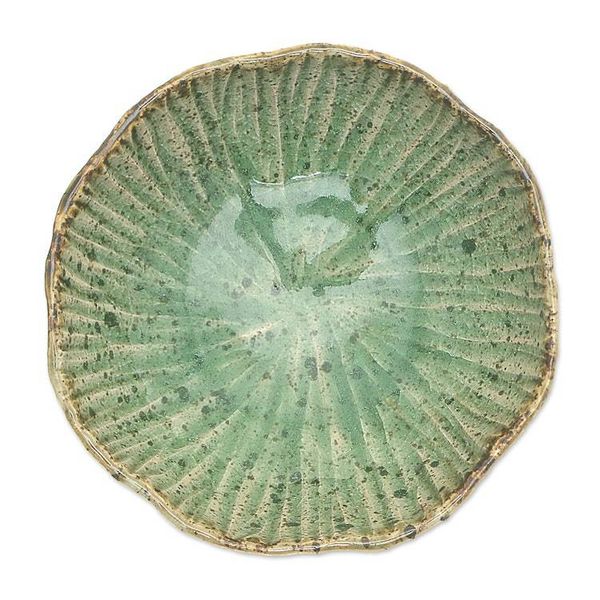 Alternate image for Lotus-Inspired Speckled Green Celadon Ceramic Dessert Bowl Lotus Table