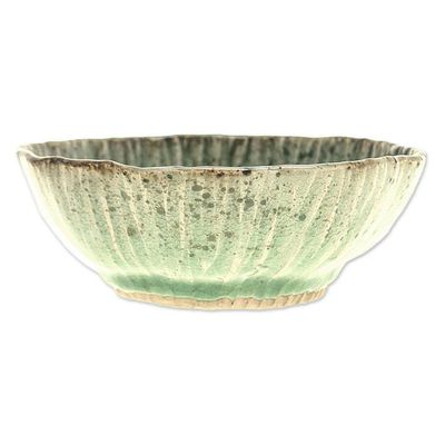 Alternate image for Lotus-Inspired Speckled Green Celadon Ceramic Dessert Bowl Lotus Table