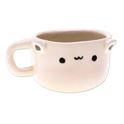 Alternate image for Thai Artisan-Made Animal-Themed Ceramic White Cat Demitasse White Cat Demitasse
