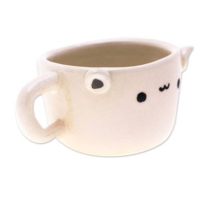 Alternate image for Thai Artisan-Made Animal-Themed Ceramic White Cat Demitasse White Cat Demitasse