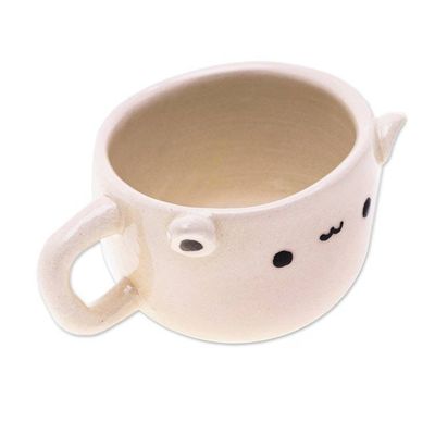 Alternate image for Thai Artisan-Made Animal-Themed Ceramic White Cat Demitasse White Cat Demitasse