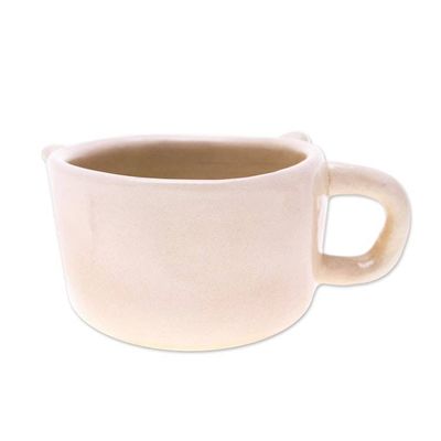 Alternate image for Thai Artisan-Made Animal-Themed Ceramic White Cat Demitasse White Cat Demitasse