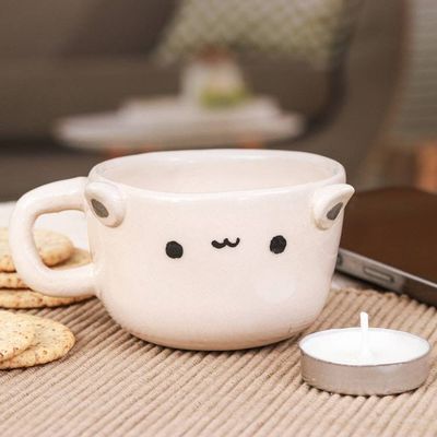 Alternate image for Thai Artisan-Made Animal-Themed Ceramic White Cat Demitasse White Cat Demitasse