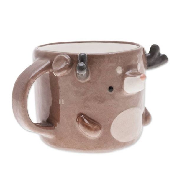 Alternate image for Fair Trade Glossy-Finished 9 oz Brown Ceramic Deer Mug Deer Morning
