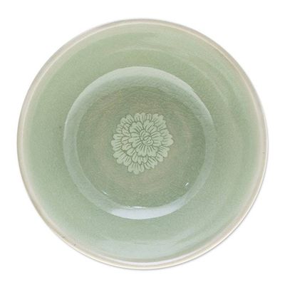 Alternate image for Leafy and Floral Green Ceramic Bowl with Crackled Finish Wealthy Peony