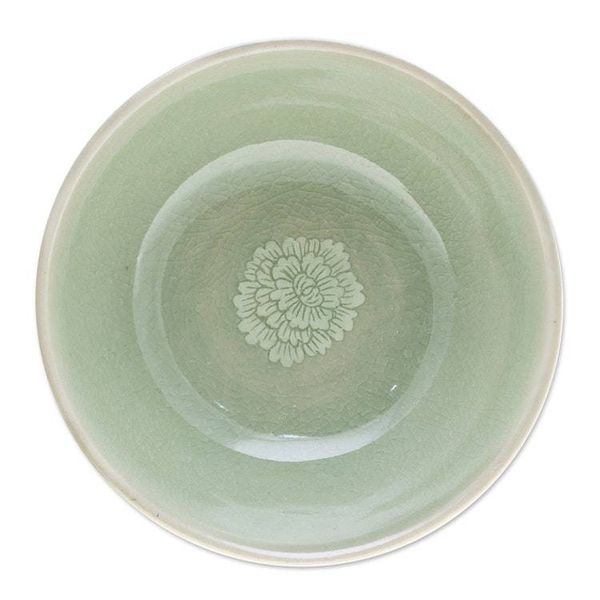 Alternate image for Leafy and Floral Green Ceramic Bowl with Crackled Finish Wealthy Peony