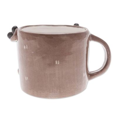 Alternate image for Fair Trade Glossy-Finished 9 oz Brown Ceramic Deer Mug Deer Morning
