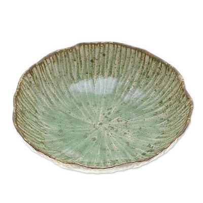 Alternate image for Lotus-Inspired Speckled Green Celadon Ceramic Bowl Lotus Table