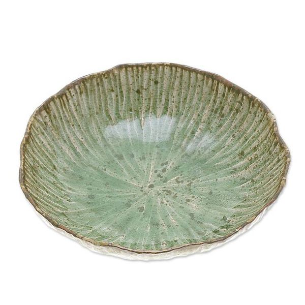 Alternate image for Lotus-Inspired Speckled Green Celadon Ceramic Bowl Lotus Table