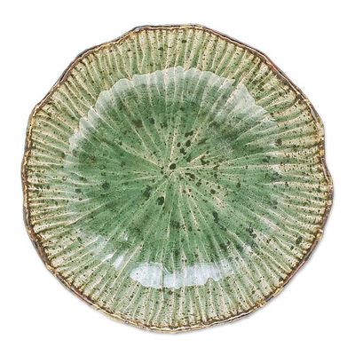 Alternate image for Lotus-Inspired Speckled Green Celadon Ceramic Bowl Lotus Table