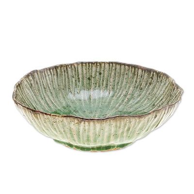 Alternate image for Lotus-Inspired Speckled Green Celadon Ceramic Bowl Lotus Table