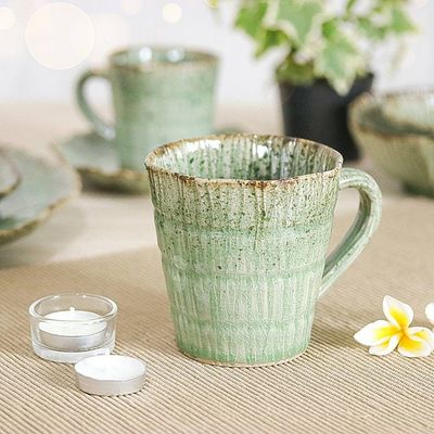 Alternate image for Handcrafted Speckled Green Celadon Ceramic Mug Green Trend