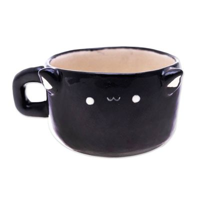 Alternate image for Thai Handmade Animal-Themed Ceramic Black Cat Demitasse Black Cat Demitasse