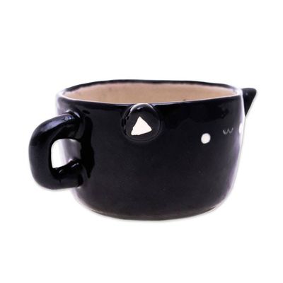 Alternate image for Thai Handmade Animal-Themed Ceramic Black Cat Demitasse Black Cat Demitasse