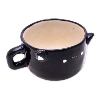 Alternate image for Thai Handmade Animal-Themed Ceramic Black Cat Demitasse Black Cat Demitasse