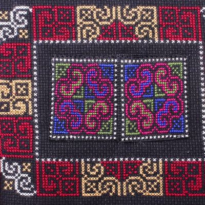 Alternate image for 2 Burgundy Hmong Hill Tribe Embroidered Cotton Blend Trivets Hmong Cooking in Burgundy